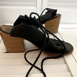 Free People Lace Up Block Heel - Black Suede Size 40